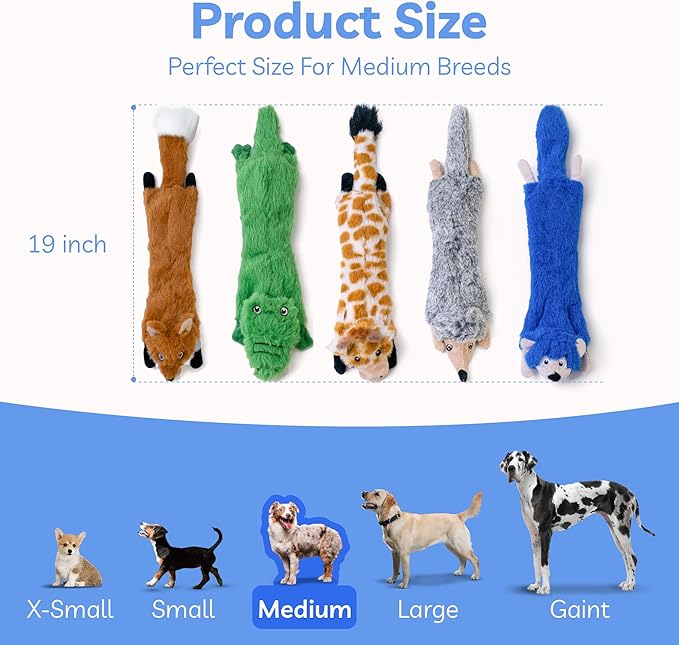 SHARLOVY Dog Squeaky Toys No Stuffing 5 Pack Plush Dog Toys for Medium Dog Toys Crinkle Dog Toys Durable Dog Chew Toys Cute Animals Puppy Toys for Teething Pet Toys - PAWPICO