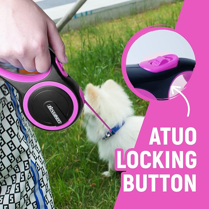 10 FT Retractable Dog Leash with No Tangle for Dog up to 33lbs, One-Handed Brake, with Non-Slip Handle, Strong Nylon Tape for Small and Medium Dogs LIEVUIKEN