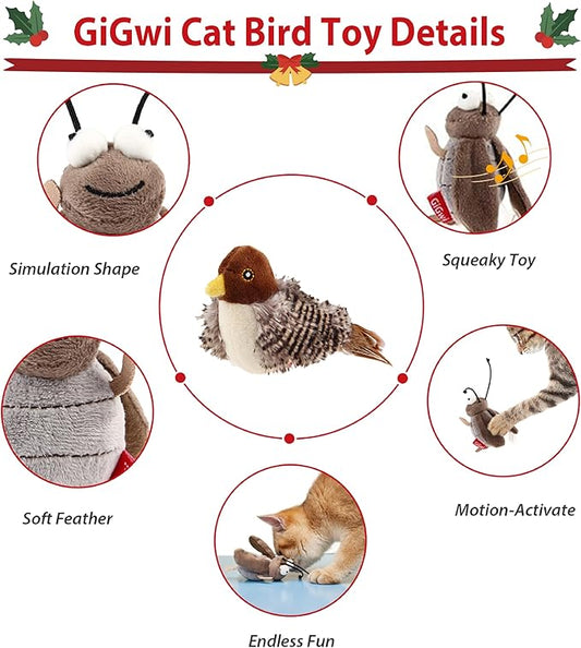 Gigwi Squeaky Cricket Cat Toy,Interactive Cat Toys Electronic Motion Activated Bug Sound,Automatic Cat Play Squeaky Toy for Indoor Fun - PAWPICO