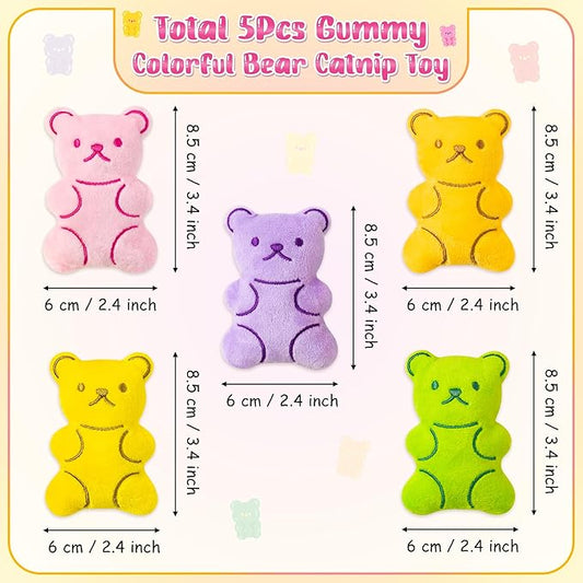 MALLMALL6 Catnip Toys for Cat - 5Pcs Gummy Colorful Bear Catmint Interactive Cat Toy for Indoor Cats, Soft Plush Candy Cat Supplies, Kitten Teething Chew Toy Set, Cute Pet Gifts for Cat Lover - PAWPICO