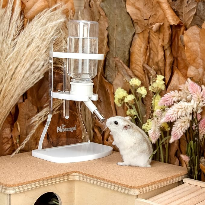 Niteangel Water Bottle with Stand for Syrian Dwarf Hamsters Gerbils Mice Rats Degus Small pet (Transparent) Niteangel