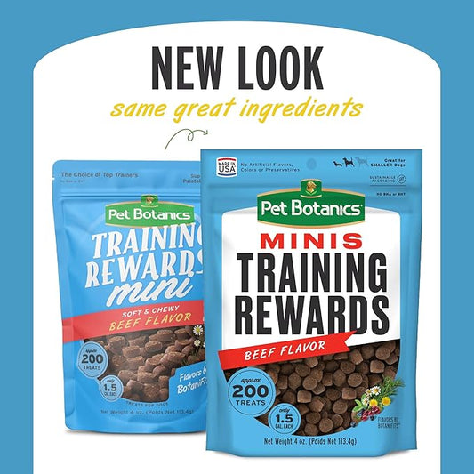 Pet Botanics 4 oz. Pouch Training Rewards Mini Soft & Chewy, Beef Flavor, with 200 Treats Per Bag, The Choice of Top Trainers - PAWPICO