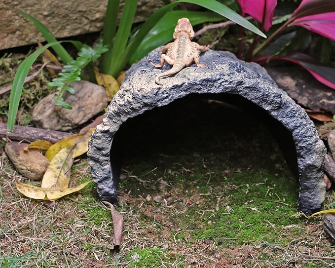 Rock Cave Habitat Hidden for Reptile and Amphibians.Terrarium & Aquarium Decor, Reptile hideout Hide Cave, Perfect for Bearded Dragons,Lizards,Snakes,Turtles,Geckos,Tortoises,Small Animals -Large Size PAWPICO