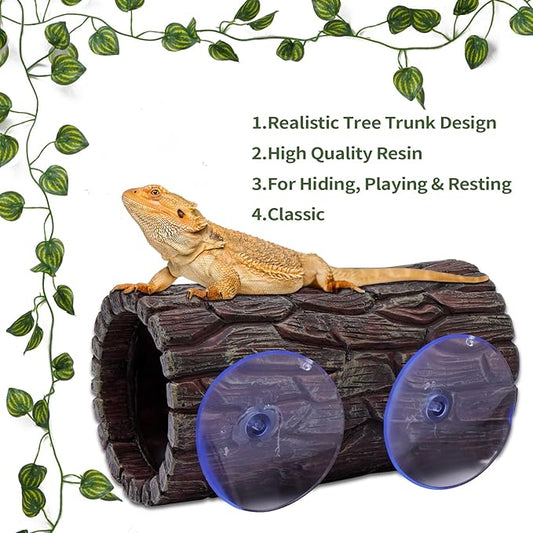Reptile Tank Accessories, Leopard Gecko Tank Accessories, Terrarium Decorations for Arboreal Reptiles, Hermit Crabs, Leopard Gecko, Lizard Terrarium, (Barrel x 1pcs, Reptile Plants x 2Meter) EELLAO