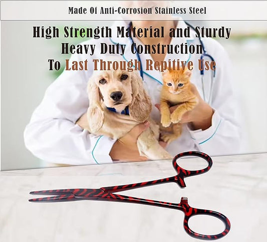 Dog Pet Ear/Nose Hair Puller Grooming Hemostat Locking Forceps Pliers, 5.5" (14cm), Straight (Red Swirls) A2Z+SCILAB