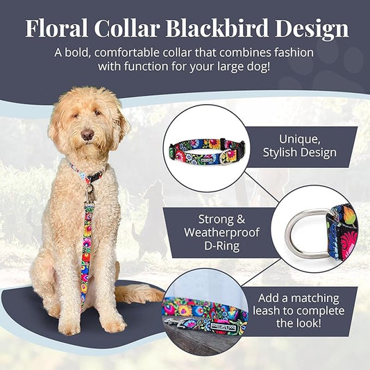 Lucky Love Dog - Adjustable Dog Collar with Easy Click Buckle for Small to Large Dogs, Durable, & Comfortable Collar for Male & Female Dogs, Pet Collar for Puppies & Adult Dogs - Blackbird, Large LuckyLoveDog