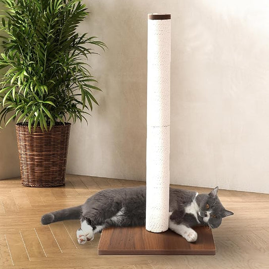 Necoichi 31.5” Tall Cat Scratching Post Kitten Scratcher Paper Rope Scratch Posts Trees with Hanging for Indoor Cats (31.5 inches for Adult Cats, Large, Dark Cherry) - PAWPICO