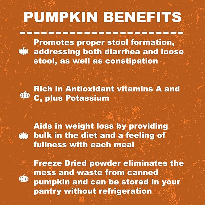 Whole Life Pet Pumpkin Powder for Dogs and Cats. Firms Stool, Relieves Diarrhea. Mix with Water for Instant Puree. No Mess or Waste from Cans. Human Grade Quality - PAWPICO