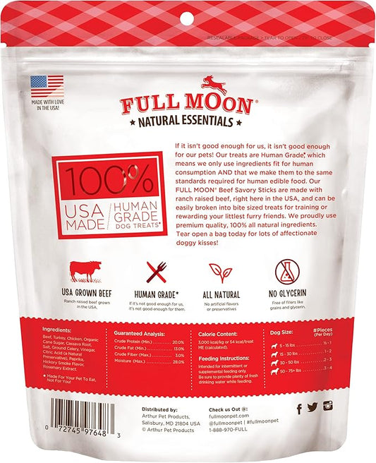 Full Moon All Natural Human Grade Dog Treats, Essential Beef Savory Sticks, 14 Ounce (Pack of 2) - PAWPICO