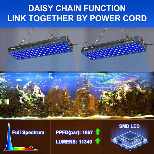 WILLS Aquarium Light, Dimmable Full Spectrum Fish Tank Light with 3 Dimming Modes & 105 Premium SMD Chips, 300W LED Aquarium Plant Light for Saltwater Freshwater Coral Reef (28"x8.5"x2.4") WILLS