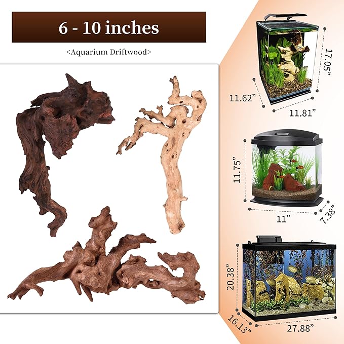 majoywoo Natural Coral Driftwood for Aquarium Decor Fish Tank Decorations, Assorted Driftwood Branch 6-10" 3 Pcs, Reptile Decor… Majoywoo