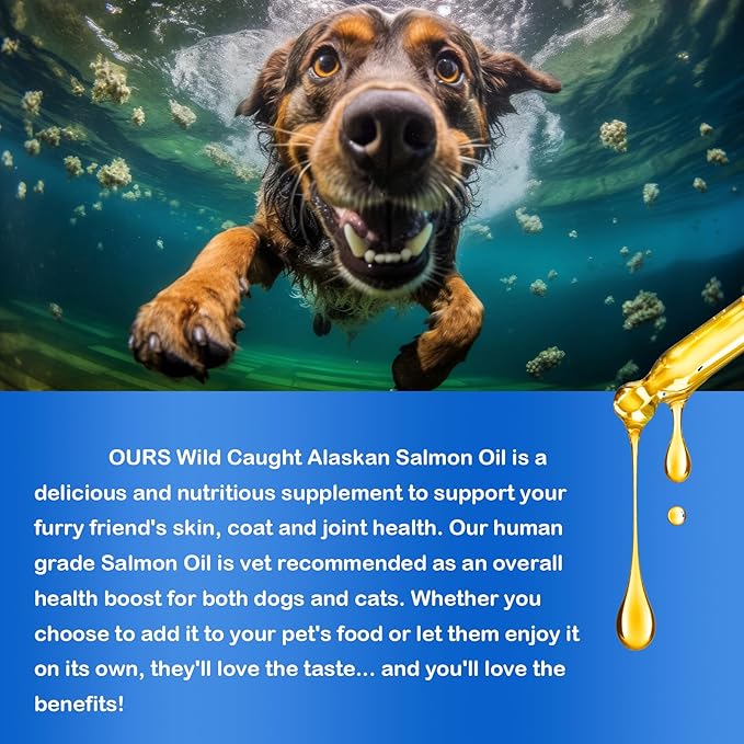 Alaskan Salmon Oil for Dogs, Omega 3 Fish Oil with Natural EPA+DHA Fatty Acids for Skin, Joints, Coat Health, Dog Skin and Coat Fish Oil Liquid Supplement, All Ages All Breeds 8.8fl.oz. FANGCUN
