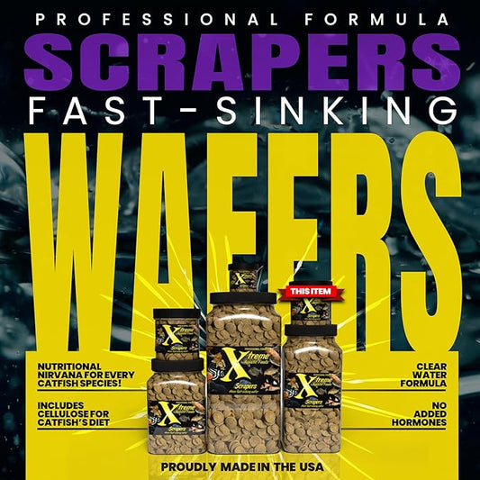 Xtreme Scrapers Wafers - Premium 14mm Fast-Sinking Fish Food – Nutrient & Cellulose Rich Ideal for Nocturnal Feeders, Catfish, Plecostomus Species, and Loaches – USA Farm Grown (5oz) XtremeAquaticFoods