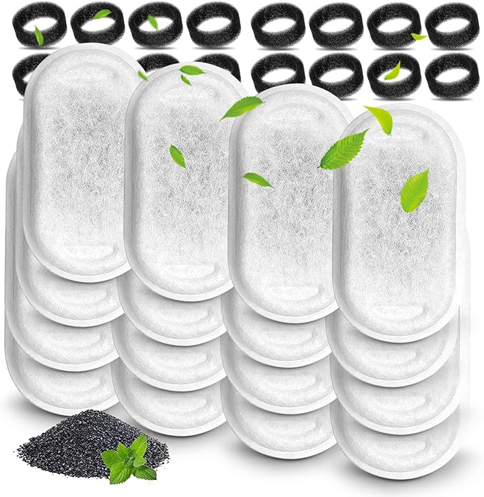 Cat Water Fountain Filters, Compatible with Stainless Steel Pet Fountain 8 Filters with 8 Sponges Replacement Filters for Cat Fountain (16 Filters& 16 Sponges) - PAWPICO