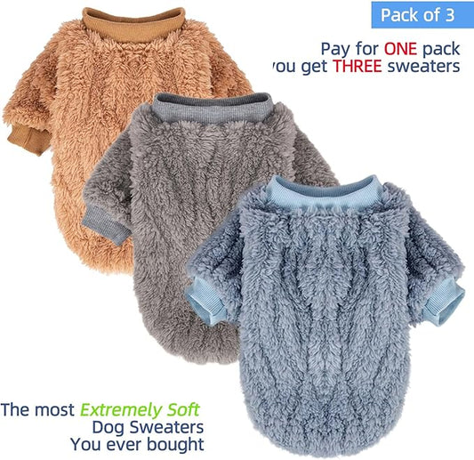 Dog Sweater, Pack of 2 or 3, Dog Clothes, Dog Coat, Dog Jacket for Small or Medium Dogs Boy or Girl, Ultra Soft and Warm Cat Pet Sweaters (Blue,Grey,Doe, X-Large) - PAWPICO