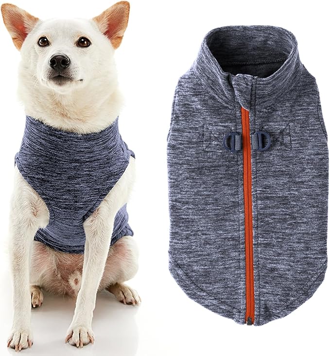 Gooby Zip Up Fleece Dog Sweater - Gray Wash, Large - Warm Pullover Fleece Step-in Dog Jacket with Dual D Ring Leash - Winter Small Dog Sweater - Dog Clothes for Small Dogs Boy and Medium Dogs - PAWPICO