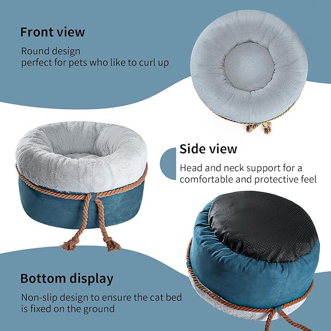 寵幸 Cat Beds for Indoor Cats, 22in Super Soft Thickened and Fluffy Pet Beds, Anti-Slip & Water-Resistant Bottom, Machine Washable Cat & Dog Bed, Navy Grey - PAWPICO