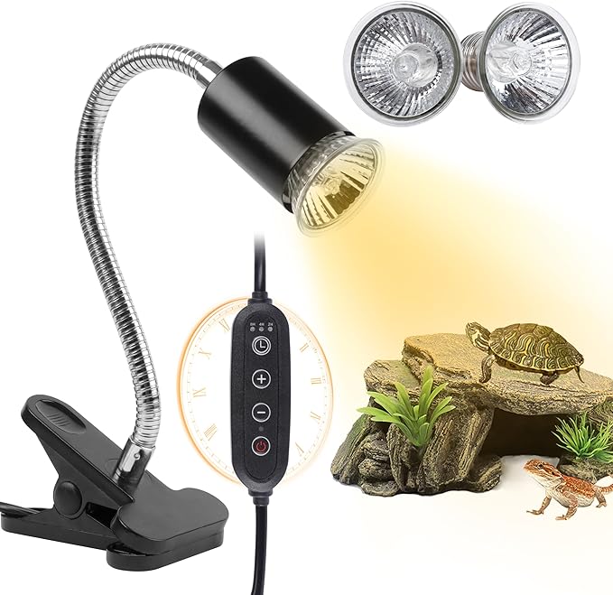 Turtle Basking Light (Cycle Timer), Tortoise Lamp UVA UVB Heat Bulbs -2 Pack 50W, 360°Rotatable Turtle UVA/UVB Basking Heat Light Bulb for Lizard, Beared Dragon REPTIHOME
