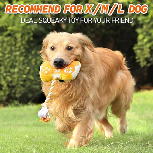 MTERSN Plush Dog Toy : Interactive Squeaky Dog Toys with Crinkle Paper and Gaming Controller Shape Dog Rope Toys - Funny Dog Chew Toys with 3 Squeakers for Puppy, Small, Medium, Large Dogs (Yellow) - PAWPICO