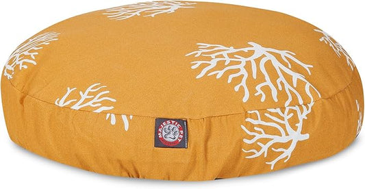 Yellow Coral Medium Round Indoor Outdoor Pet Dog Bed With Removable Washable Cover By Majestic Pet Products - PAWPICO