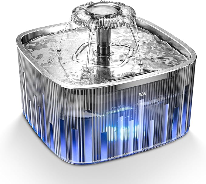Cat Water Fountain: 75oz/2.2L Automatic Pet Water Dispenser for Cats with 304 Stainless Steel Water Tray, Musical Wave Design with LED Indicator Pet Water Fountain for Cats Inside - PAWPICO