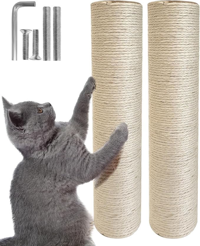 2 PCS M8 Cat Scratching Post Replacement, 15.7 x 3.3 inch Sisal Pole Cat Tree Replacement Post with Screws, Refill Sisal Rope Scratcher Posts for Indoor Kitten Tree Tower Spare Cat Furniture Protector - PAWPICO