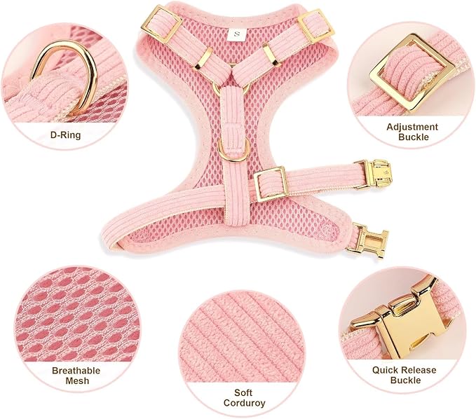 Didog Cute Small Dog Collar Harness & Leash Set, Adjustable Dog Collars and Leashes with Bowtie, Breathable Soft Mesh Padded Dog Vest for Puppies Small Dogs Walking,Pink, S Didog