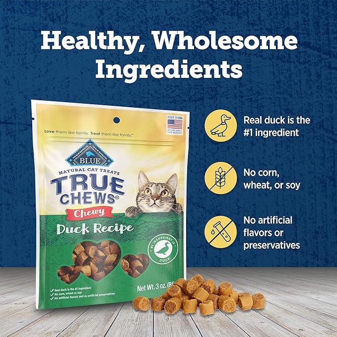 Blue Buffalo True Chews Natural Chewy Cat Treats, Made in the USA, Duck Recipe, 3-oz Resealable Bag BlueBuffaloCompanyLtd