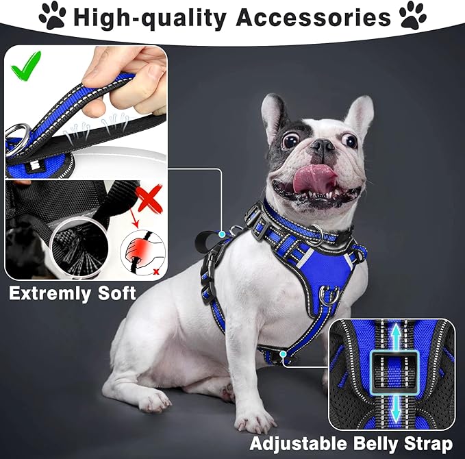 WINSEE Pet Harness Collar and Leash Set, All-in-one Reflective Dog Harness No Pull with Adjustable Buckles for Puppies, Small, Medium, Large, and Extra-Large Dogs (Medium, Dark Blue) WINSEE