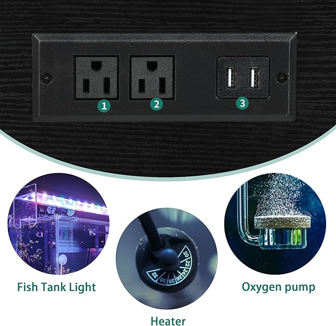 YITAHOME Fish Tank Stand with Power Outlets & LED Light, 20-29 Gallon Metal Aquarium Stand with Cabinet for Fish Tank Accessories Storage for Turtle Tank, Reptile Terrarium, 350LBS Capacity, Black YITAHOME