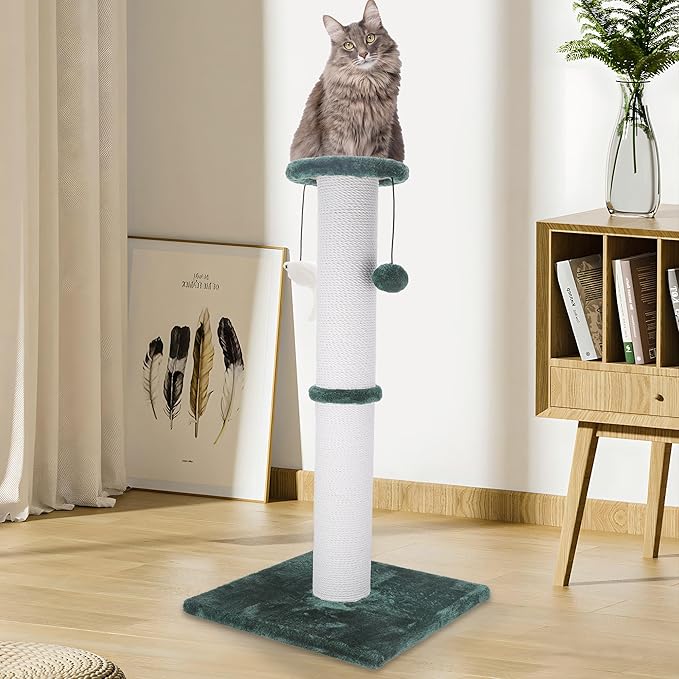 Cat Scratching Post 34 Inches Heavy Duty and Thicker Cat Scratching Post Sisal Rope with Hanging Ball and Mice Scratching Post for Indoor Cats and Adult(Green) - PAWPICO