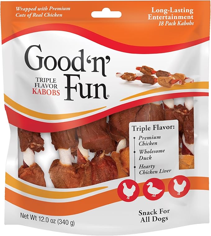 Good'N'Fun Triple Flavored Rawhide Kabobs for Dogs, 1 Pack, 12 oz - PAWPICO