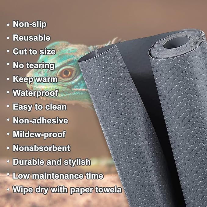 Reptile Substrate Carpet Terrarium Mat, 96" X 24" Bearded Dragon Tank Accessories, Reptile Bedding Substrate Liner, Reptile Tank Accessories for Bearded Dragon,Leopard Gecko,Lizard,Tortoise, Gray Hoplaep