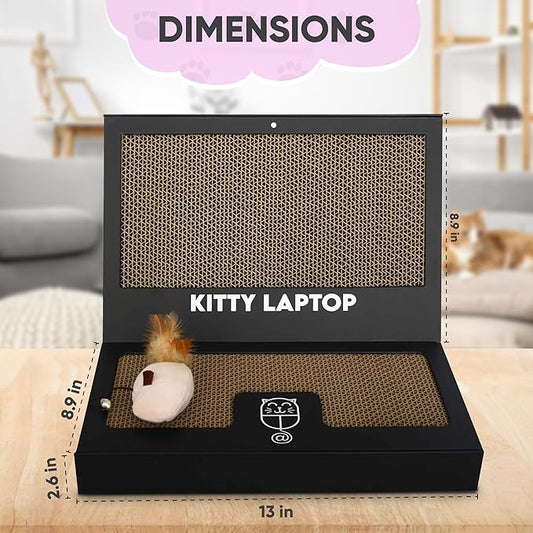 Toy Cat Laptop with 2 Scratchboards + Catnip Mouse Toy for Cats + 50pack Cat Sticker - Interactive Eco-Friendly Cat Computer with Scratch Pad Laptop for Cats - Mini Cat Laptop - PAWPICO