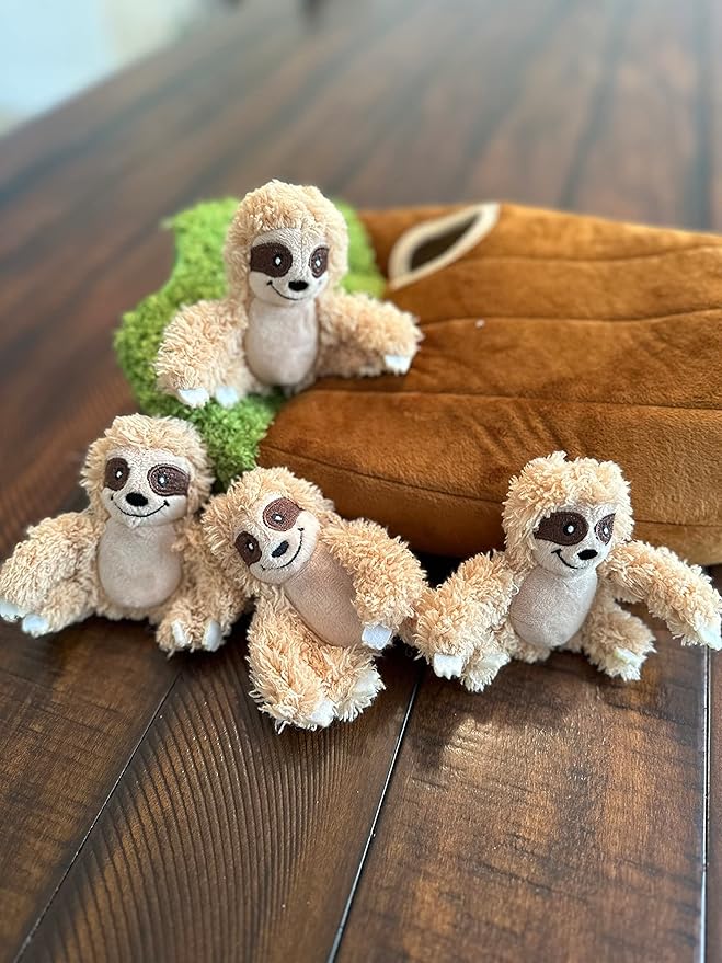 Sloth in Tree Hide and Seek Dog Toy for Small and Medium Size Dogs, Plush Sloth Inside Trunk Dog Toy with Squeaker, Interactive Burrow Dog Toy (Tree with Sloths, Medium) - PAWPICO