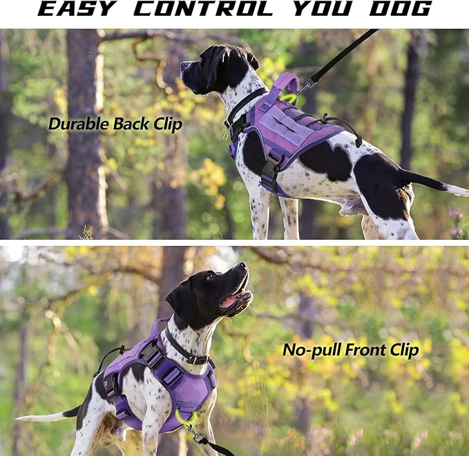 WINGOIN Purple Harness with Handle Tactical Dog Harness Vest for Large Medium Dogs No Pull Adjustable Reflective K9 Military Dog Vest Harnesses for Walking, Hiking, Training(M) - PAWPICO