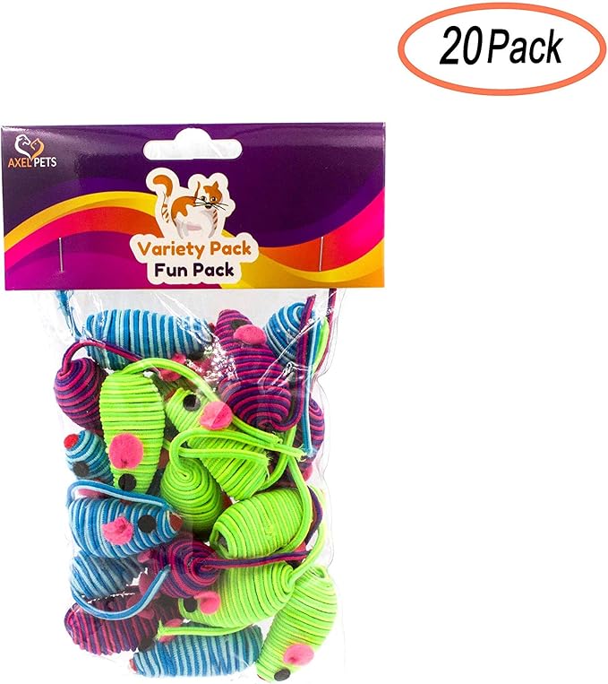 20 Hypno Colorful Mice with Rattle Sound, Interactive Catch Play Teaser Mouse Toy for Cats and Kittens. Pack of 20 Mice - PAWPICO