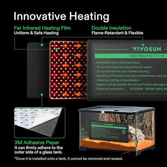 VIVOSUN Reptile Heating Pad 6x8 Inch with Thermostat Combo Under Tank Terrarium Heating Mat for Turtles, Lizards, Frogs, and Other Reptiles VIVOSUN