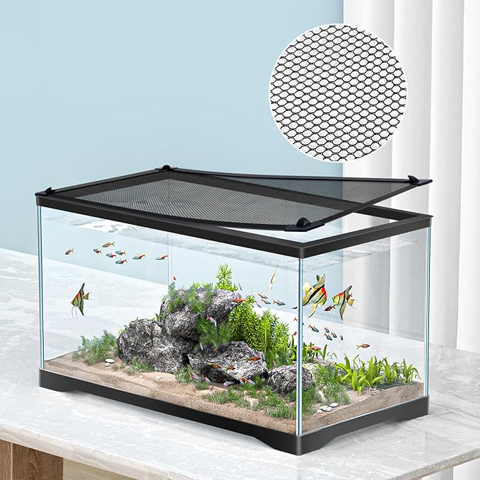 DIY Fish Tank Lid Aquarium Cover with Fresh Air Netting to Prevent Fish from Jumping Out of The Tank and Reptile Pet from Escaping, Adjustable Size Fit Tank Size Max 37''X18'' MLEJU
