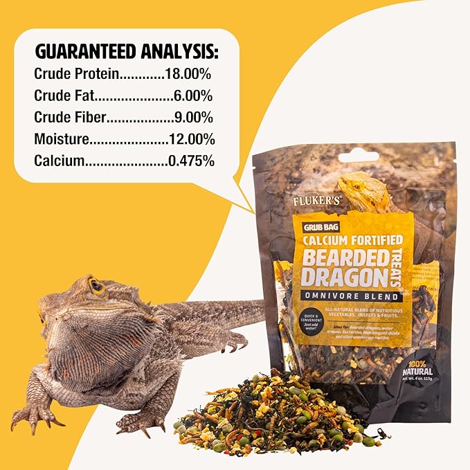 Fluker's Grub Bag Calcium Fortified Treats, All Natural Omnivore Blend Packed with Protein, Fruits, and Vegetables, for Bearded Dragons and Reptiles, 4 oz Flukers