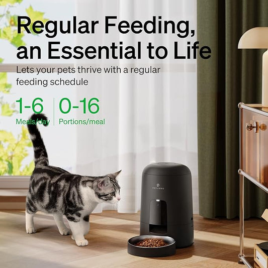 PETLIBRO Automatic Cat Feeder, Battery-operated Automatic Cat Food Dispenser with 180-Day Life, AIR Cordless Timed Pet Feeder for Cat & Dog, 2L Auto Cat Feeder, Black - PAWPICO