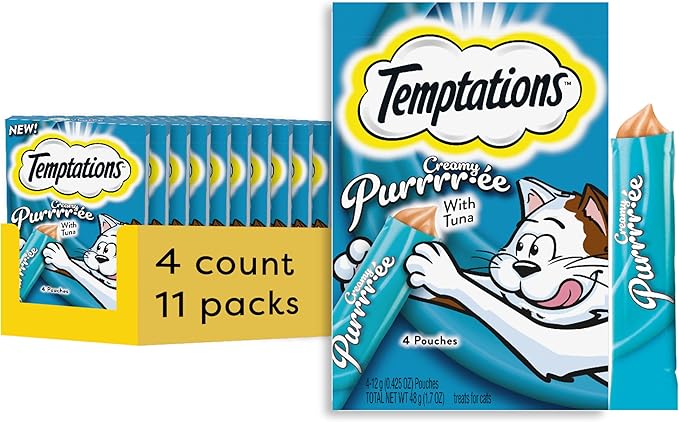 Temptations Creamy Puree with Tuna Lickable, Squeezable Cat Treats, 0.42 Oz Pouches, 4 Count (Pack of 11) - Total 44 Count Temptations