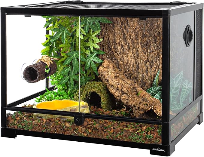 REPTIZOO Reptile Hide Cave Resin Hollow Tree Trunk Hideout Hermit Crab Climbing Toys Reptile Shelter Sleeping Cave for Arboreal Reptiles, Hermit Crabs, Leopard Gecko, Lizard Terrarium Decor REPTIZOO