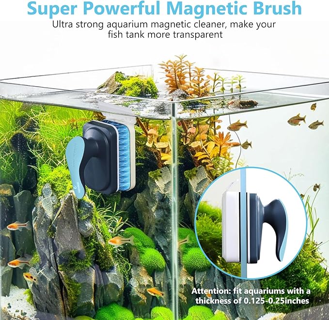 Aquarium Magnetic Glass Cleaner, Fish Tank Algae Magnet Cleaning Tool with Algae Scraper for Glass Aquariums Tank, Floating Scrubber Brush, 2 Detachable Scrapers, Small fishkeeper