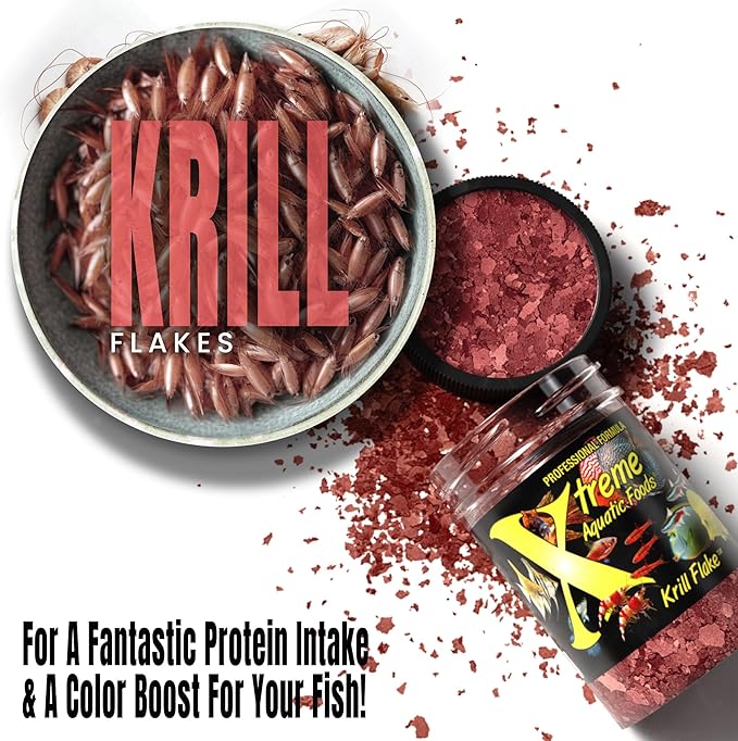 Xtreme Krill Flakes - Premium Max Protein Freshwater Fish Food with 100% Krill and Shrimp, & Vitamins for Optimal Immune and Digestive Health, Boosts Color & Energy – USA Farm Grown (1oz) XtremeAquaticFoods