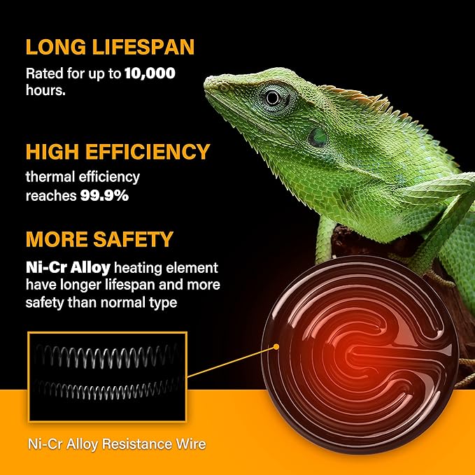 HealSmart Reptile Heat Lamp Bulb Ceramic Heat Emitter 150W No Light Emitting Brooder Coop Heater for Amphibian Pet & Incubating Chicken, Black HealSmart