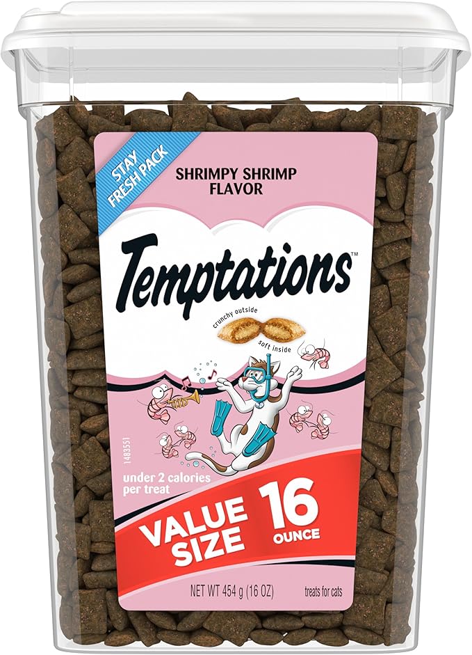 Temptations Classic Crunchy and Soft Cat Treats Shrimpy Shrimp Flavor, 16 oz. Tub Temptations
