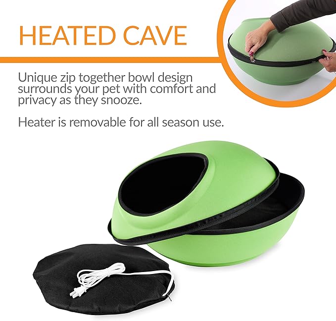 K&H Pet Products Thermo-Kitty Mod Dream Pod Heated Cat Bed for Large Cats, Indoor Heated Cat Cave, Thermal Cat Mat Hideaway for Small or Large Cats and Kittens 22 Inches Green/Black - PAWPICO