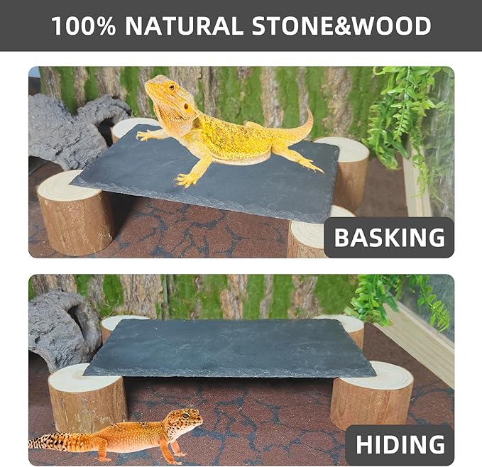 Bearded Dragon Basking Platform with Wooden Pile,Reptiles Hideout Cave,Turtle Basking Rock,Terrarium Habitat Decor Tank Accessories for Tortoise Lizards Snakes Chameleon Style C Gxsdj