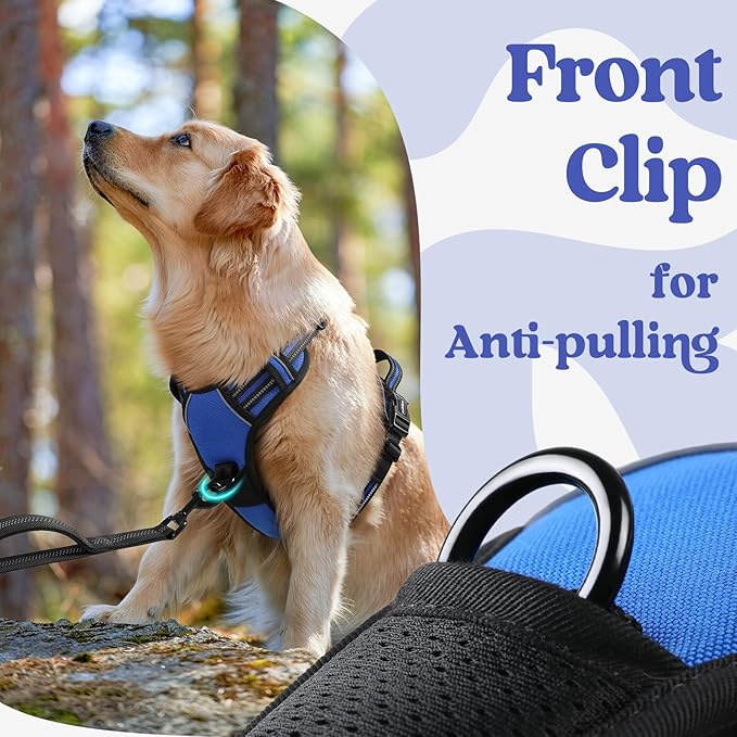 rabbitgoo Dog Harness for Large, No Pull Pet Harness with 3 Buckles, Adjustable Soft Padded Pooch Vest with Instant Control Handle, Easy Walking Reflective Pet Vest for Large Dogs, Blue, L rabbitgoo